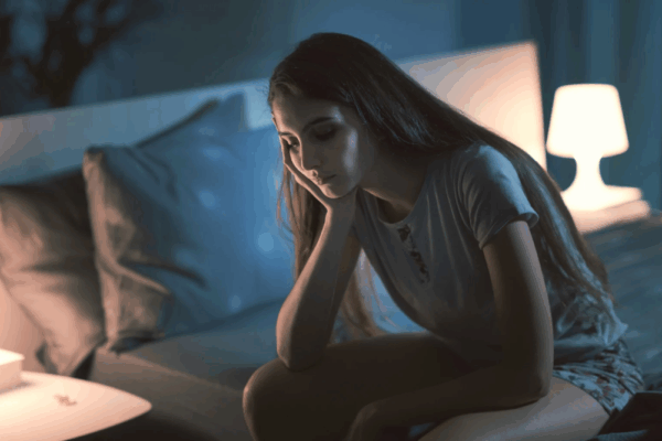 kobieta, która ma zaburzenia snu, lęk paniczny, zaburzenia obsesyjno, zaburzenia nerwicowe zespół lęku panicznego, które należą do grupy zaburzeń psychicznych i fobii specyficznych