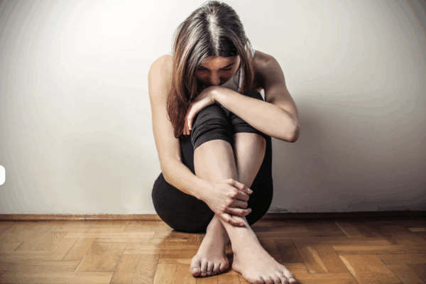 kobieta siedząca na podłodzie i mająca osobowość schizoidalna i schizoidalne zaburzenie osobowości